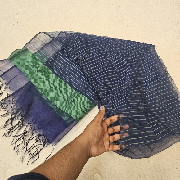 Green Embroidered Kurta with Blue Pants and Dupatta - Picture 8 of 9